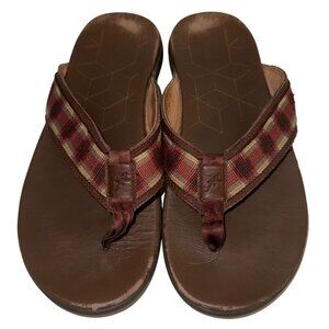 Chaco Mens Sandals Sz 9 Marshall Rust Brown Tartan Plaid SlipOn Leather Classic